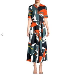 Lafayette 148 New York Augustina Geometric Print Maxi Dress Size L